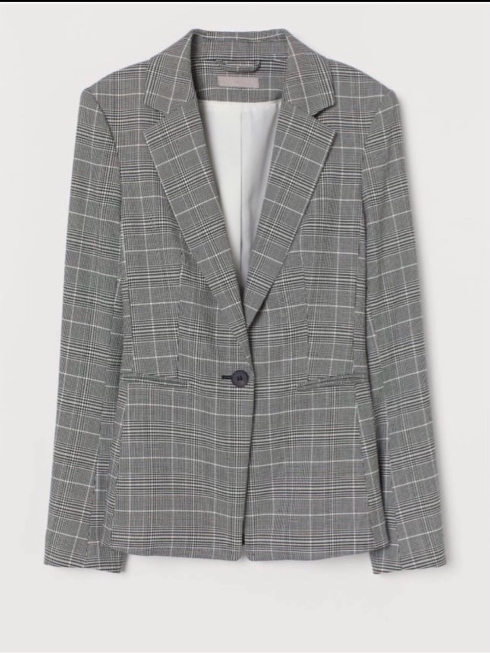 H&M Grey Plaid Single-Button Blazer